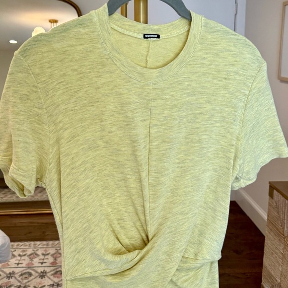 Monrow Light Yellow Knotted Short Sleeve Midi Casual Shirt Dress NWOT- Small - Picture 2 of 4